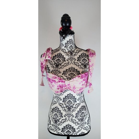 SAME LOS ANGELES BIKINY TOP LARGE WOMENS WHITE/PINk UNDERWIRE FRENCH FLORAL SWIM - Picture 4 of 8